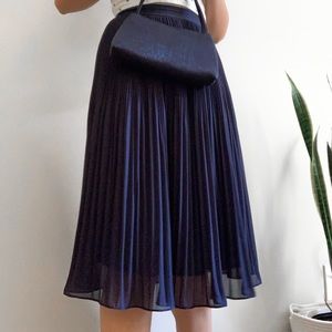 Navy Pleated Midi Skirt